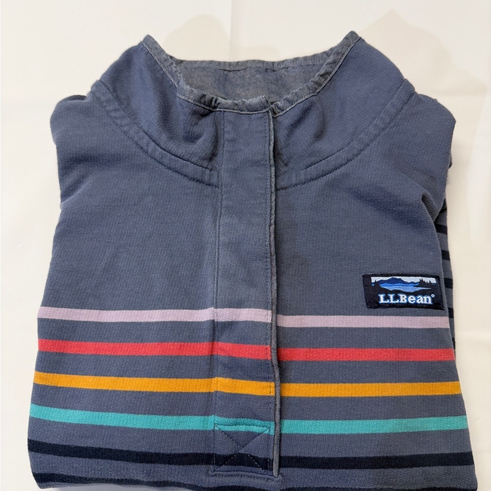 Vintage L.L. Bean Men's Pullover - Grayish Blue with‎ Multicolor Stripes